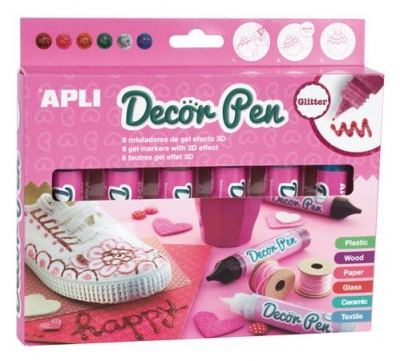 Dekortoll készlet, zselés, APLI "Decor Pen", glitter